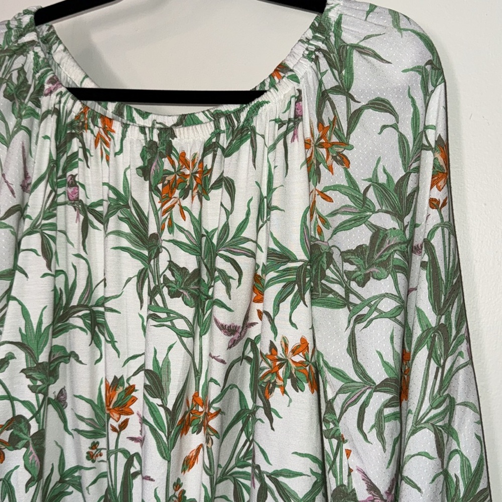 Anthropologie White Floral Long Sleeve Blouse with Pink Birds Size Medium‎ - Picture 3 of 6